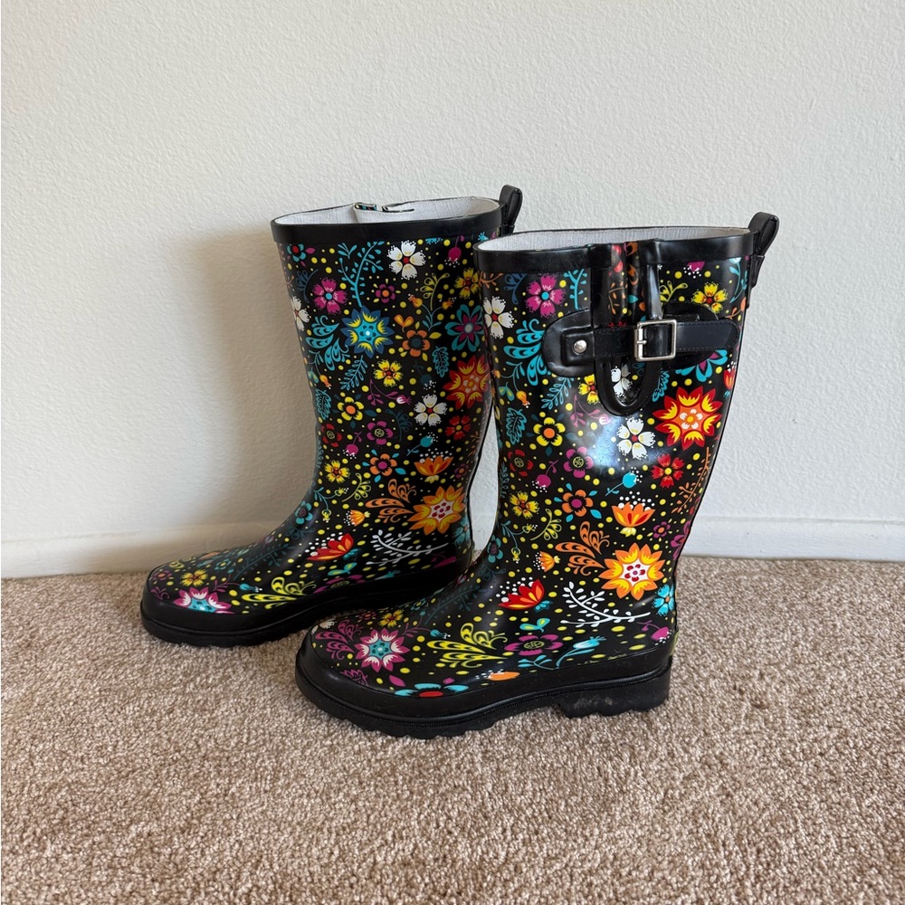 Western Chief Black Floral Rain Boots